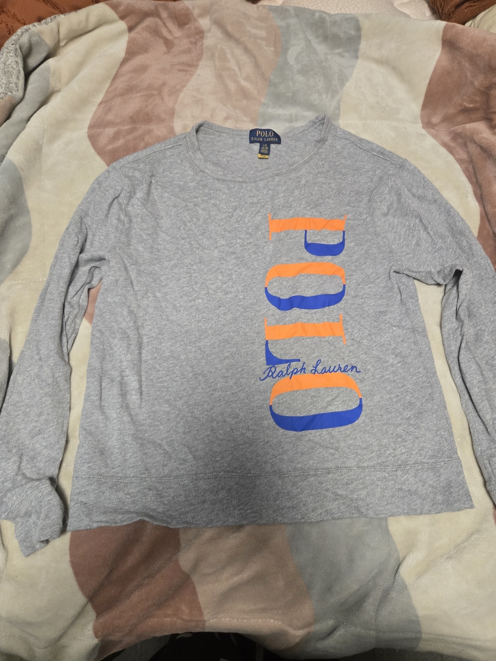 Polo by Ralph Lauren Heather Gray Tee with Navy & Yellow Tag